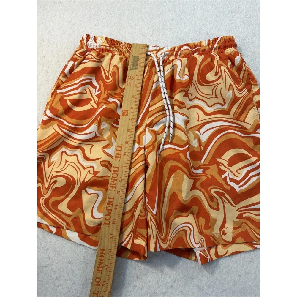Men Orange White Swirl Shorts  Trunks Size S Regular Solid Elastic Waist Pull-On